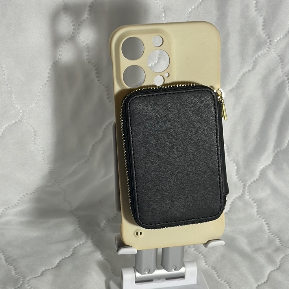 iPhone 14 Pro Max Black and Cream Phone Case with Wallet